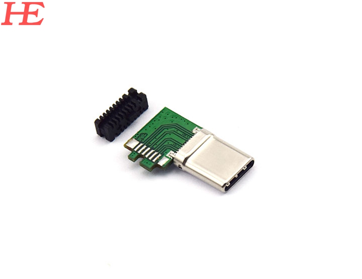 USB C/M 夹板拉伸款黑LCP外壳不锈钢镀镍端子2U弯端 90度板 加锡