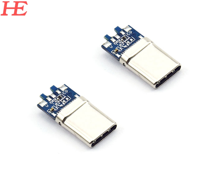 USB C/M 拉伸款黑LCP外壳镀镍端子2U 2.03.0共用板C1=10nF R1=56K 加锡
