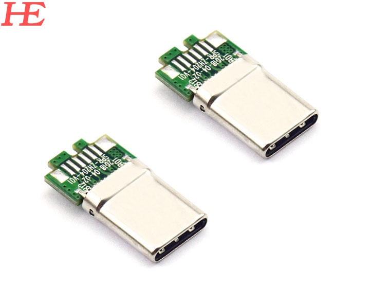 USB C/M 夹板0.8 黑LCP外壳不锈钢镀镍 SPR板C-C 无元件 加锡 卡钩焊接B面