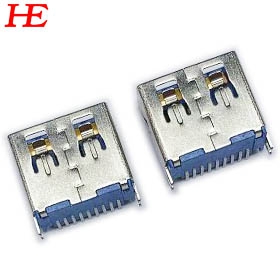 USB 3.0 A/F 直立式 SMT H11.55 蓝LCP 铜壳镀镍50u无卷边 针长0.6