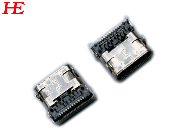 USB C/F 板上短体 CL1.75 H3.45 脚长1.2 黑LCP外壳不锈钢镀镍端子G/F （卷装）